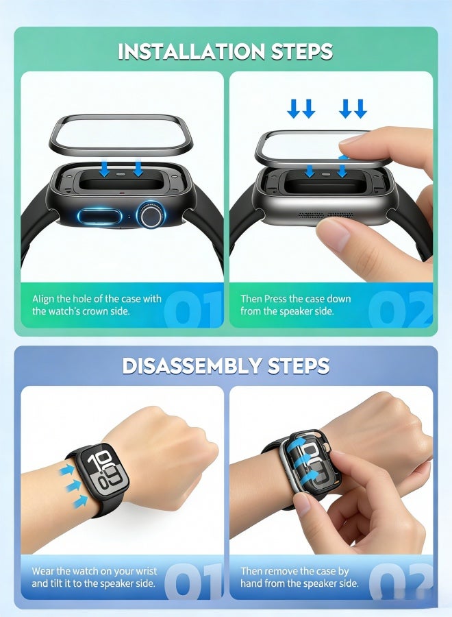 2 Pack Tempered Glass Case Compatible for Apple Watch Series 11  Series 10 42mm, Hard PC Screen Protector Overall Protection Scratch-Resistant Cover for iWatch, 1 Gold + 1 Transparent - Image 3